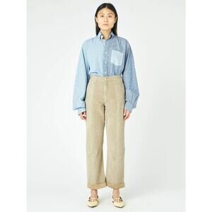 E.L.V. Denim Tan Corduroy Paneled Sustainable High Rise Boyfriend Pants